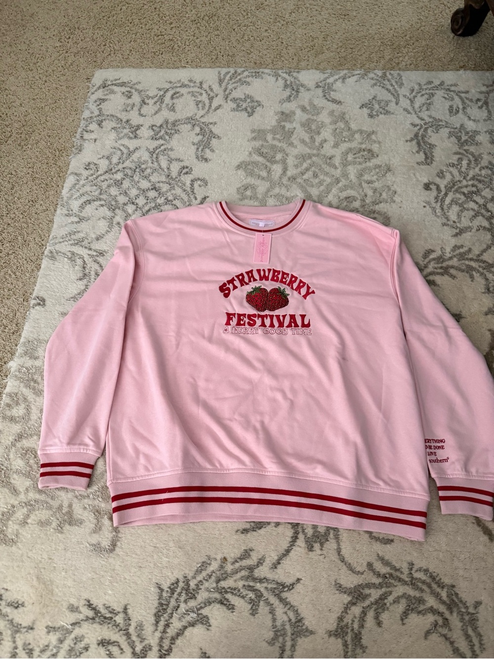 Simply Southern Pink Strawberry Festival Crewneck with Red Trim